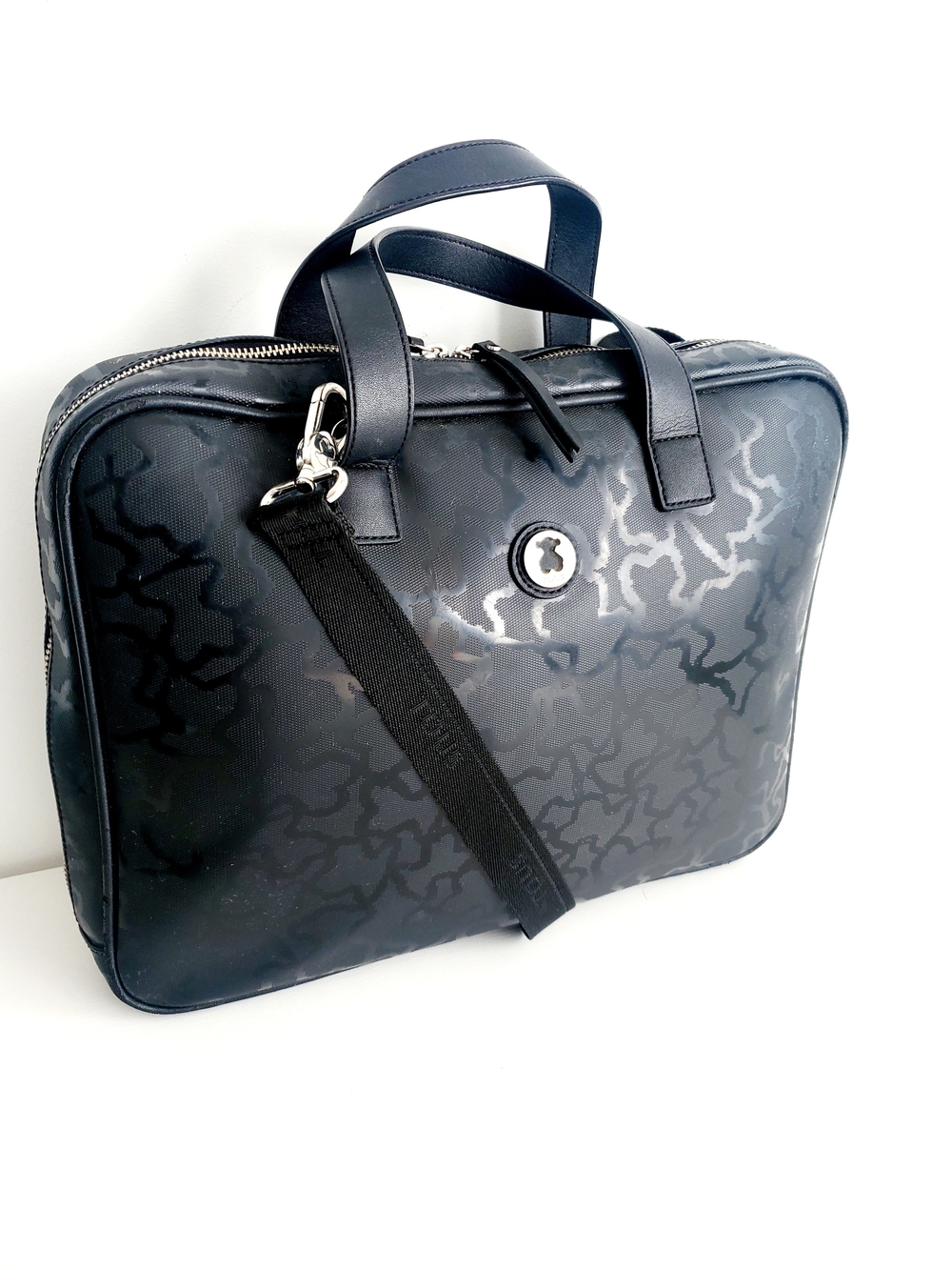 Tous Black Patterned Laptop Bag with Shoulder Strap